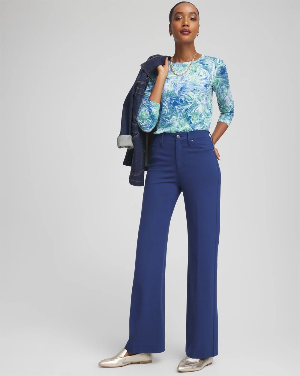 Five-Pocket Wide-Leg Ponte Pants