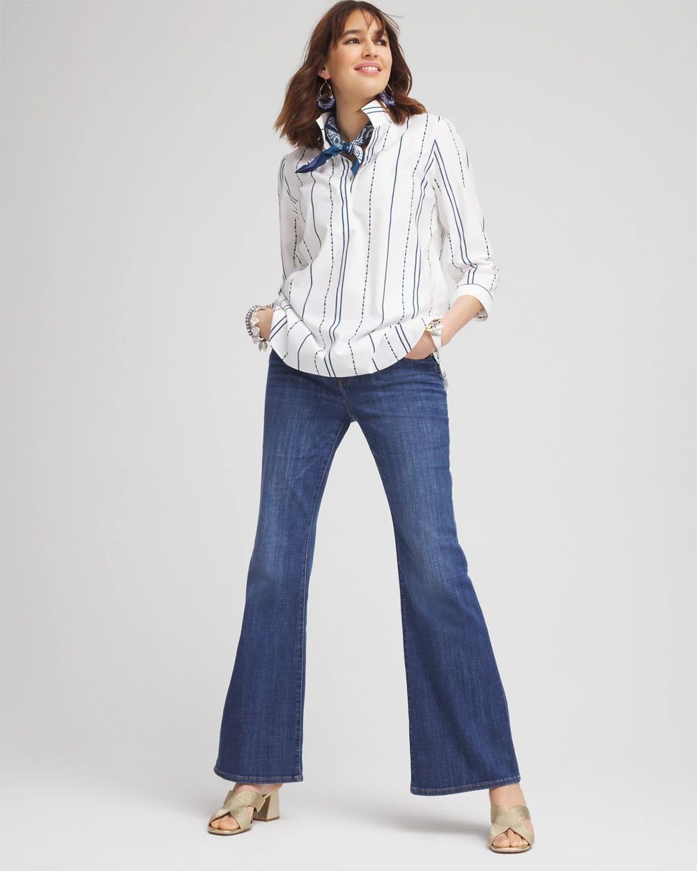 No Iron™ Striped Buttonback Stretch Tunic click to view larger image.