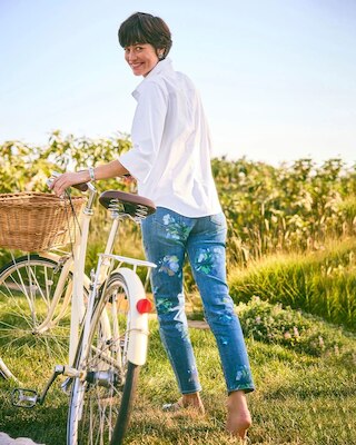 Girlfriend Slim Floral Ankle Jeans