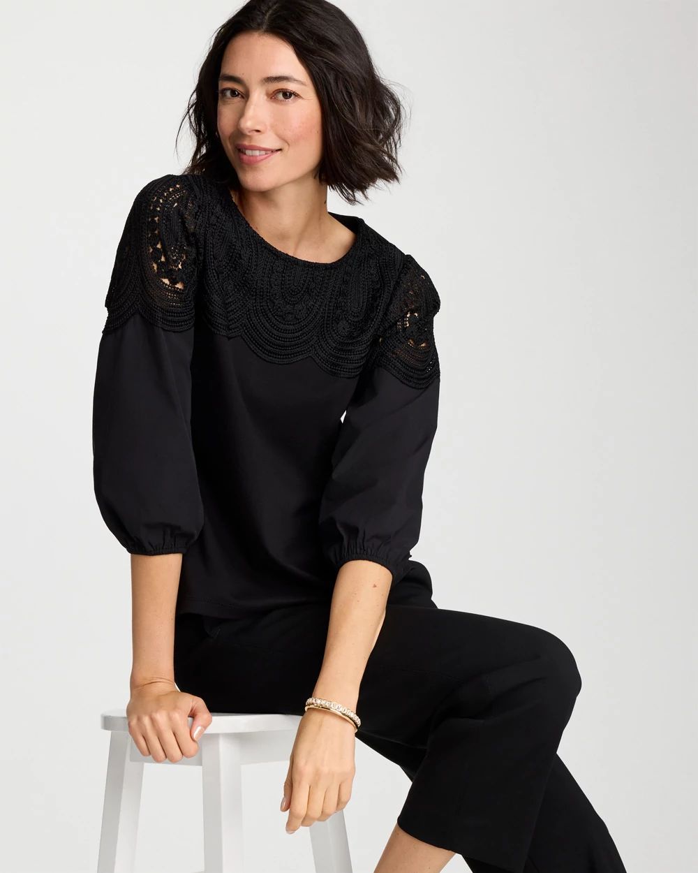 Lace Crochet Sleeve Tee click to view larger image.