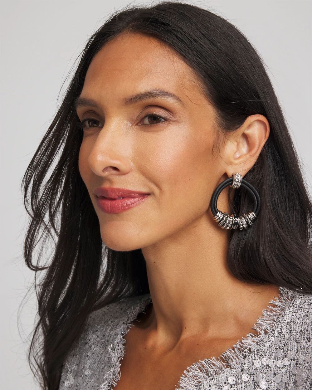 Black & Silvertone Charm Earrings