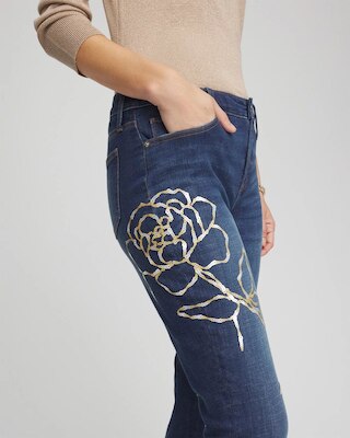 Sequins Rose Girlfriend Slim-Leg Jeans click to view larger image.