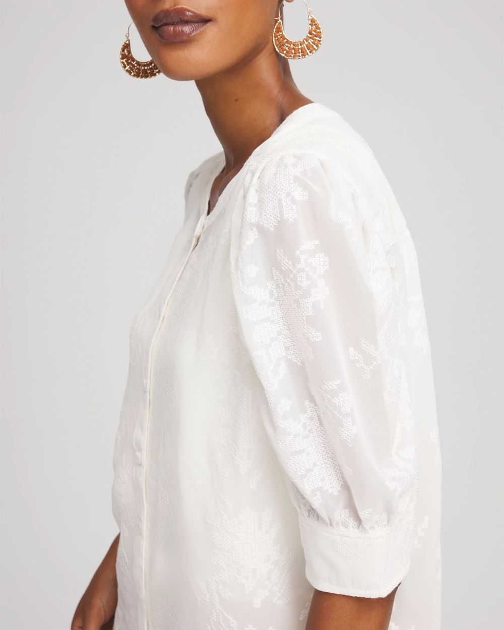 Chiffon Puff Sleeve Shirt click to view larger image.