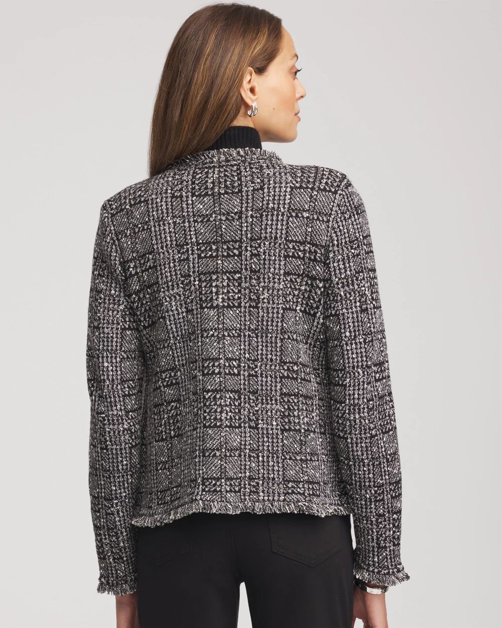 Embroidered Metallic Tweed Cardigan click to view larger image.