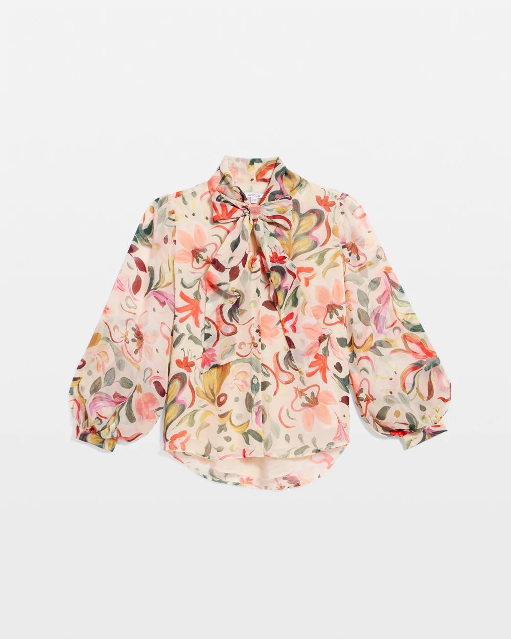 Floral Jacquard Tie-Front Blouse
