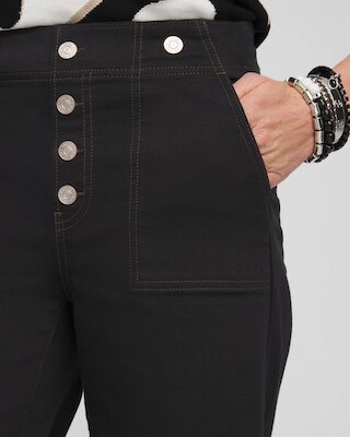 Faux Button Pull-on Cropped Jeans click to view larger image.