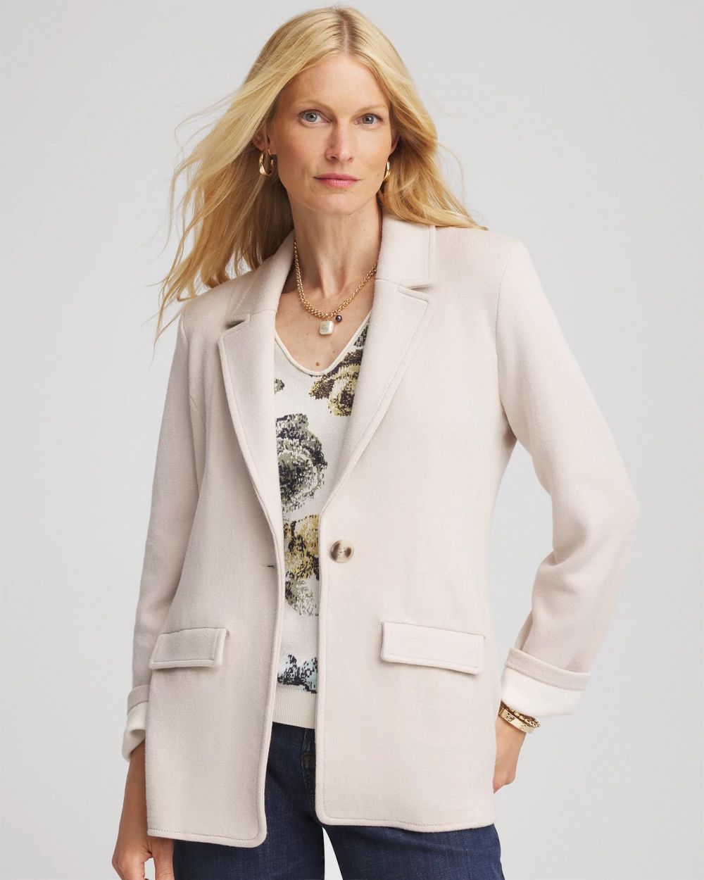 Single-Breasted Sweater Blazer