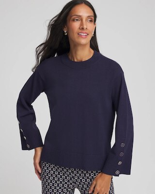 Button Sleeve Crewneck Pullover