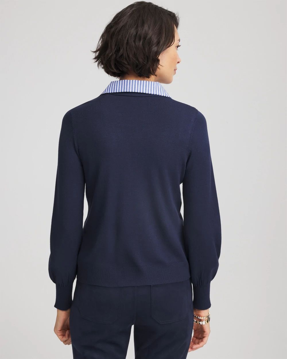 Striped Collared Cardigan Sweater click to view larger image.