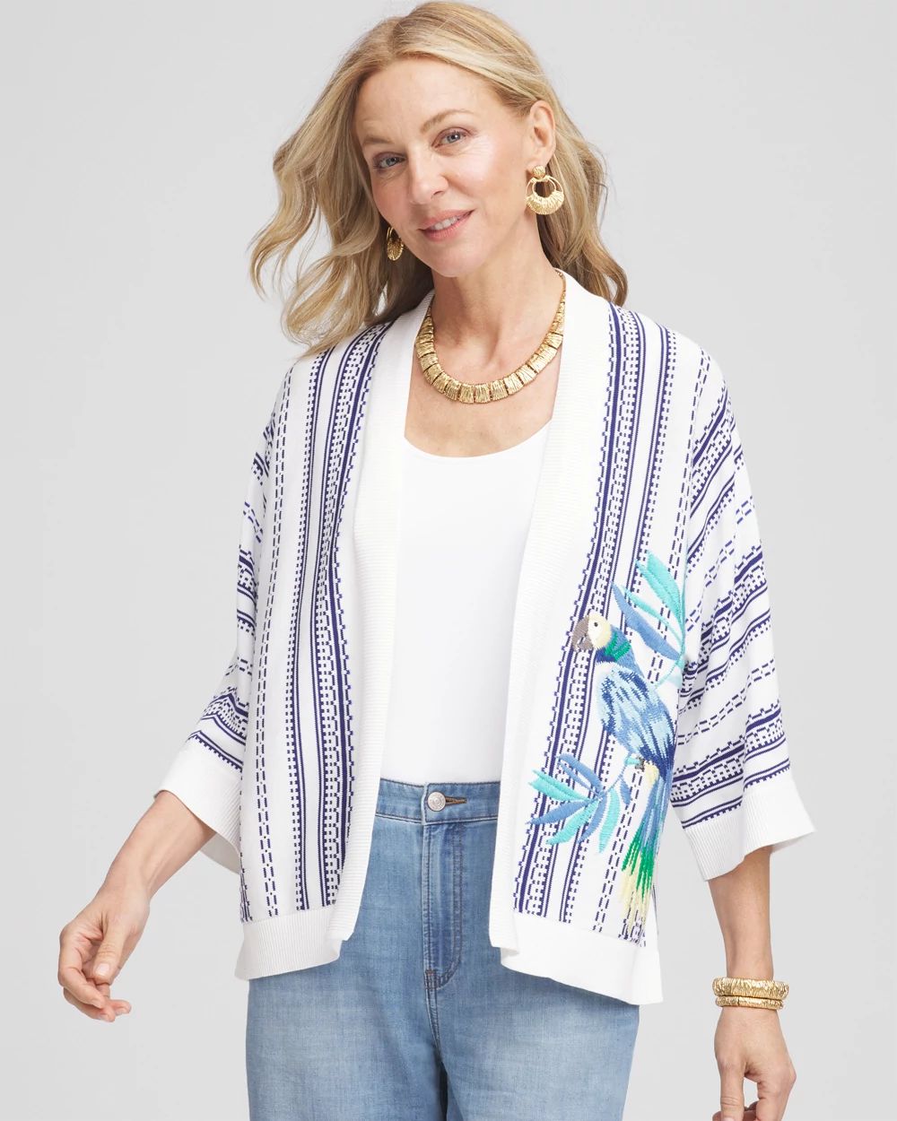 Island Motif Embroidered Cardigan