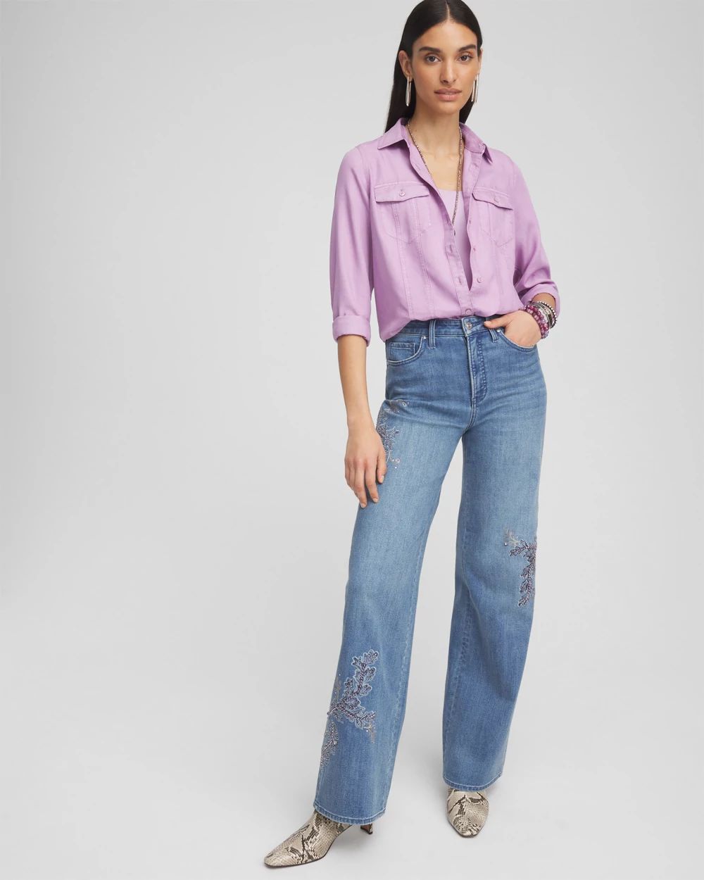 Split Cuff Denim Pocket Shirt