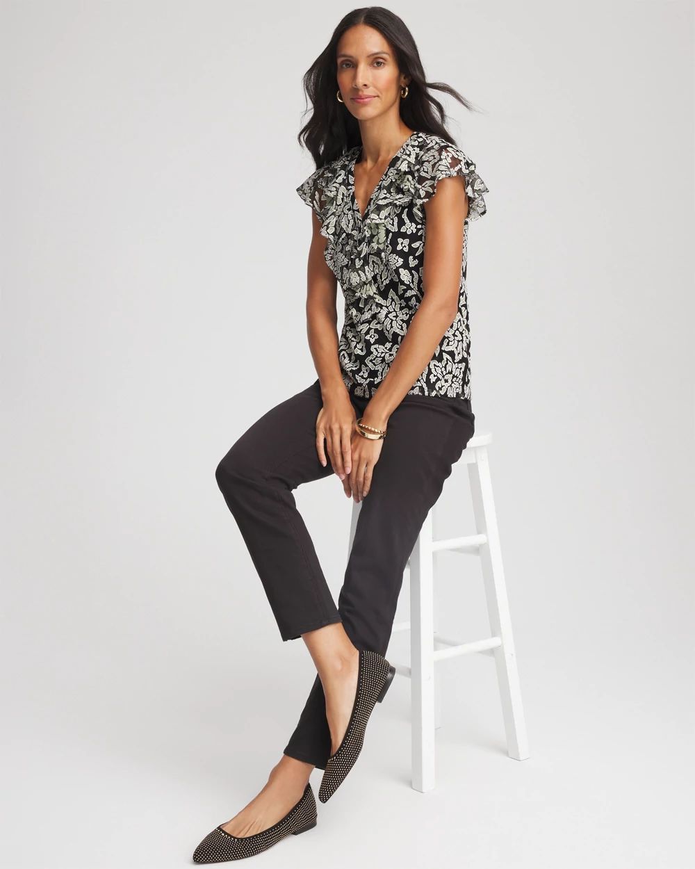 Lace Floral-Burnout Henley Tee