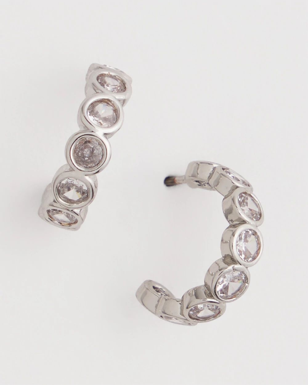 Silvertone Crystal Mini Hoop Earrings click to view larger image.