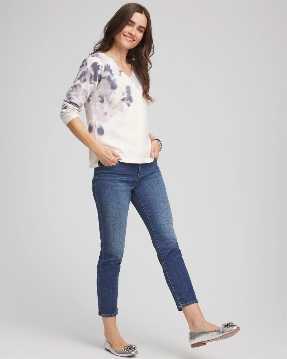 Printed V-Neck Sweater