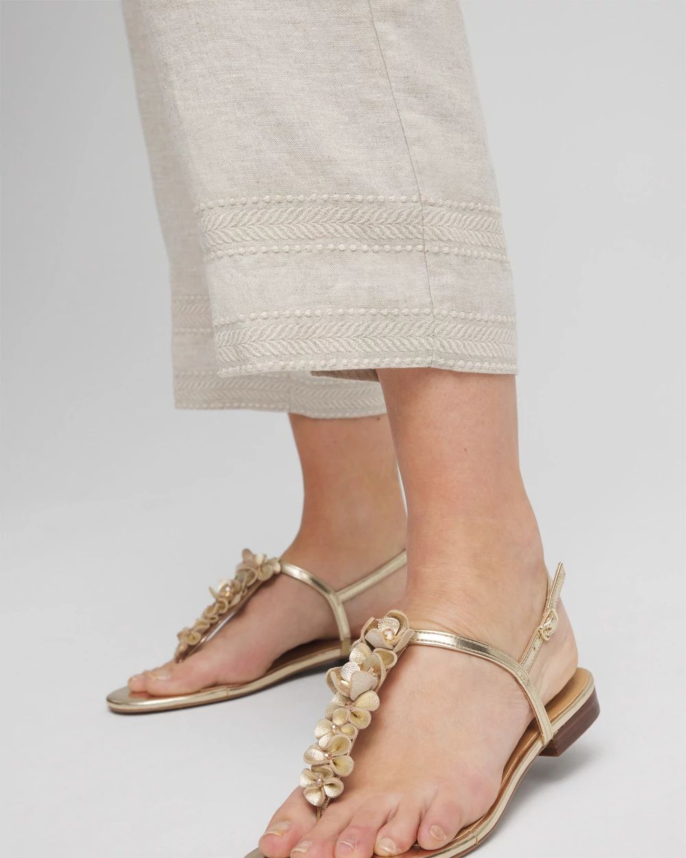 Linen Pull On Waist Cropped Pants