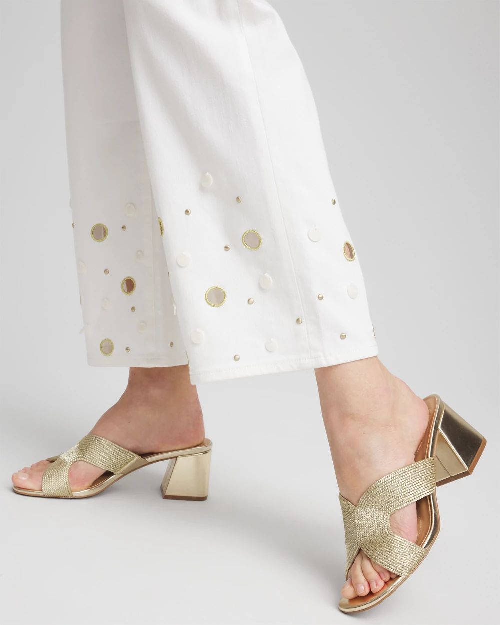 Pull-On Embellished Straight-Leg Cropped Jeans click to view larger image.