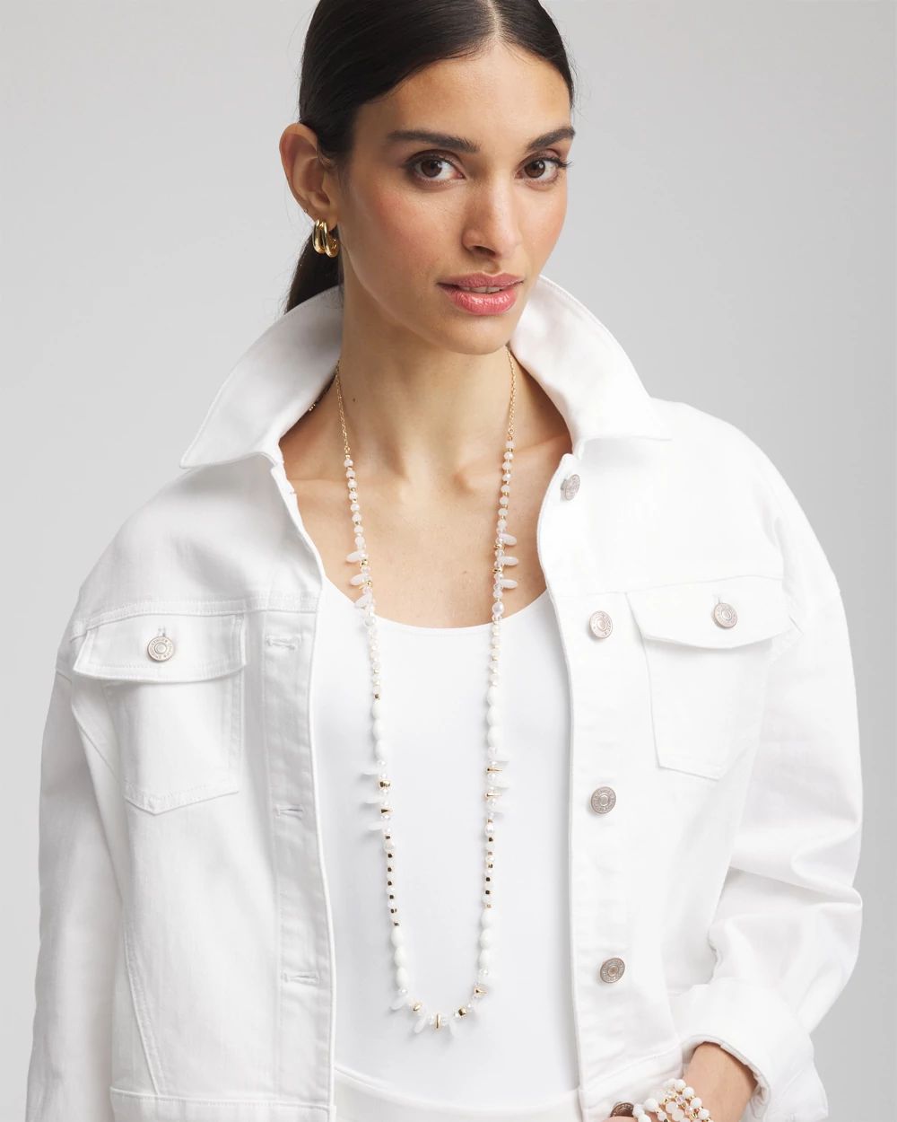 White Beaded Single Strand Necklace