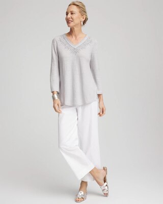 Linen Metallic Embroidered V-Neck Tunic click to view larger image.