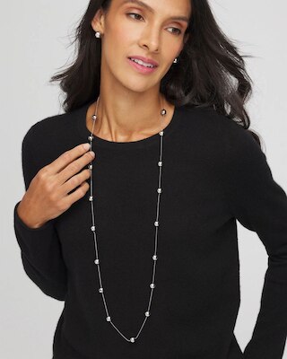 Multistrand Beaded Silvertone Necklace click to view larger image.