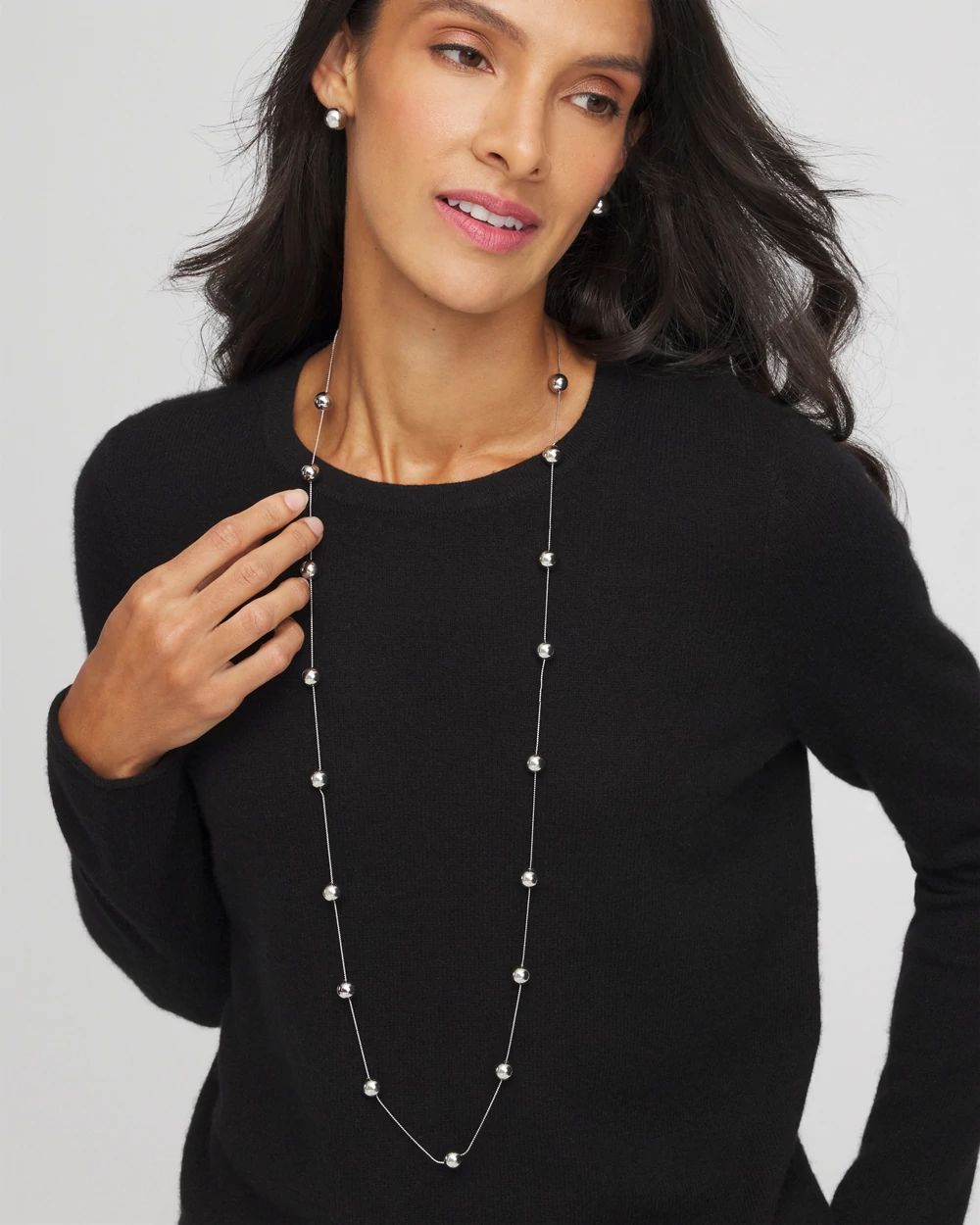 Multistrand Beaded Silvertone Necklace