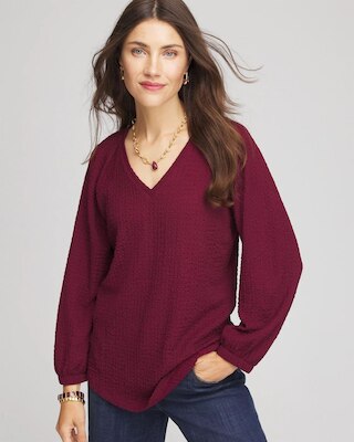 Textured Raglan V-Neck Top