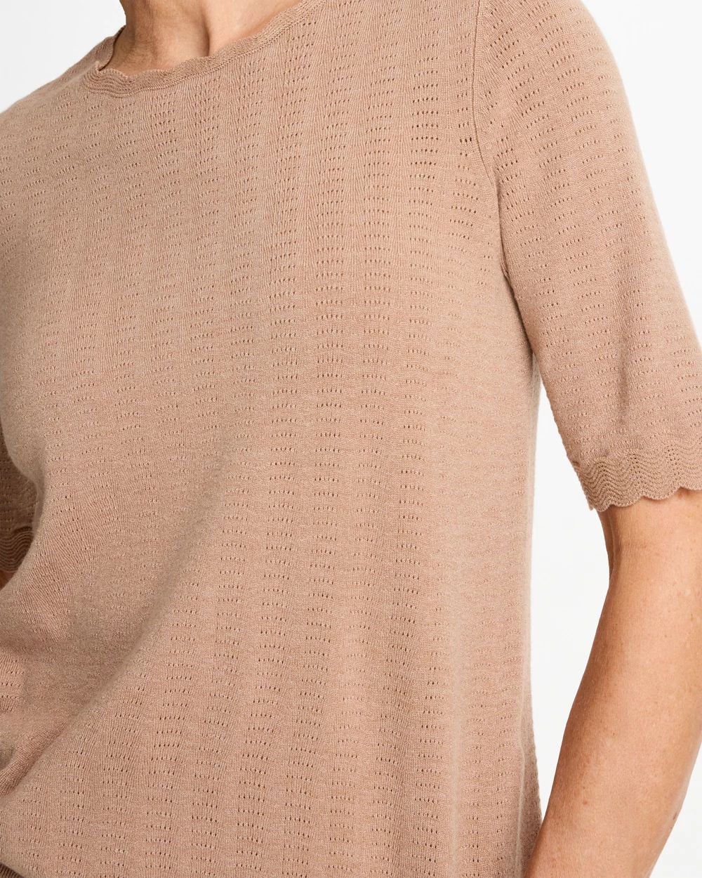 Ella Crewneck Pointelle Pullover Sweater