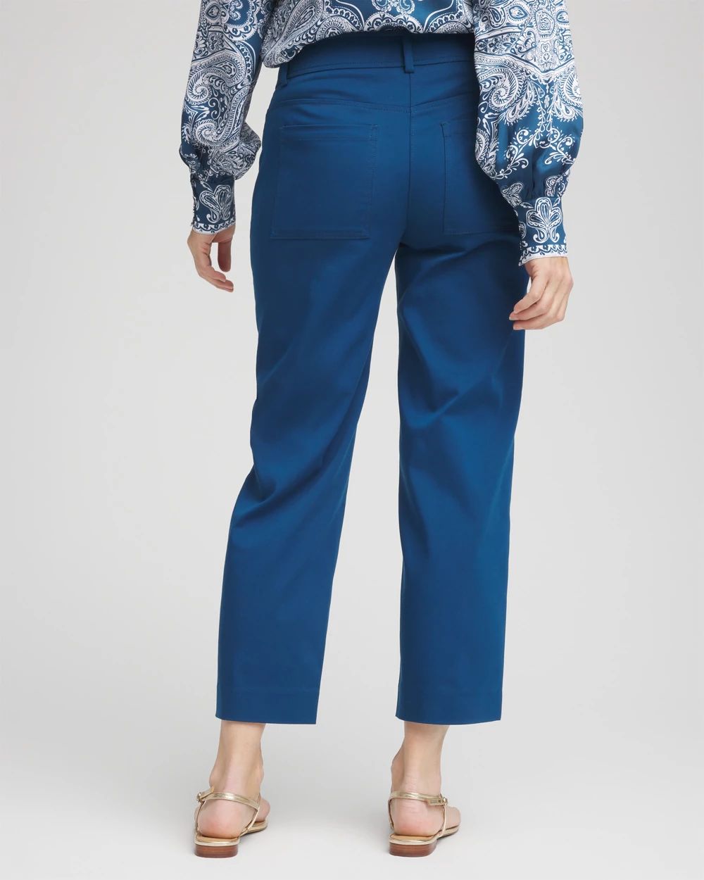 Stretch Sateen Straight Cropped Pants