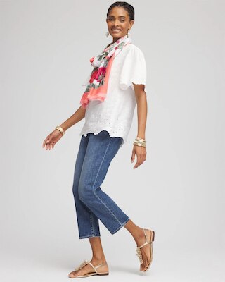 Linen Embroidered Hem Blouse click to view larger image.
