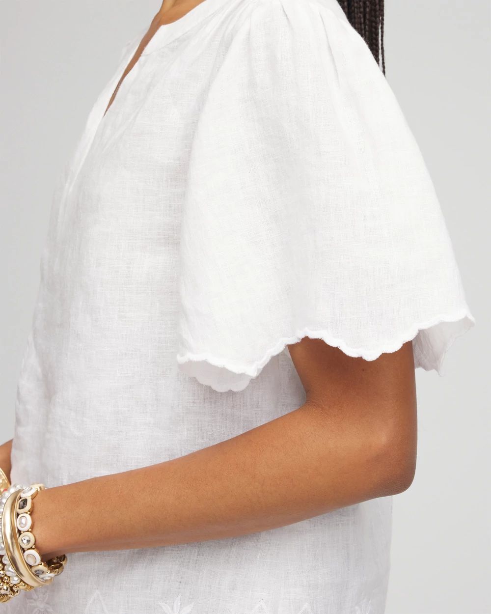 Linen Embroidered Hem Blouse click to view larger image.