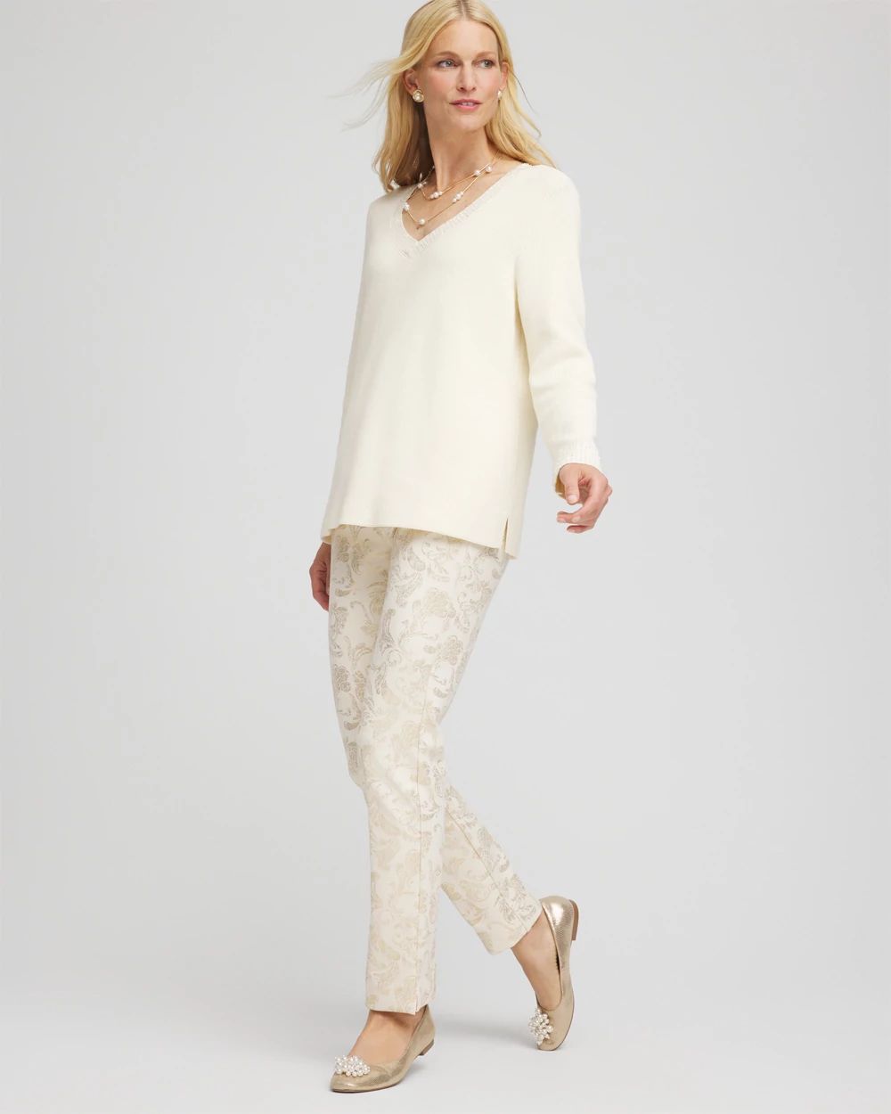 Embellished V-Neck Pullover Sweater