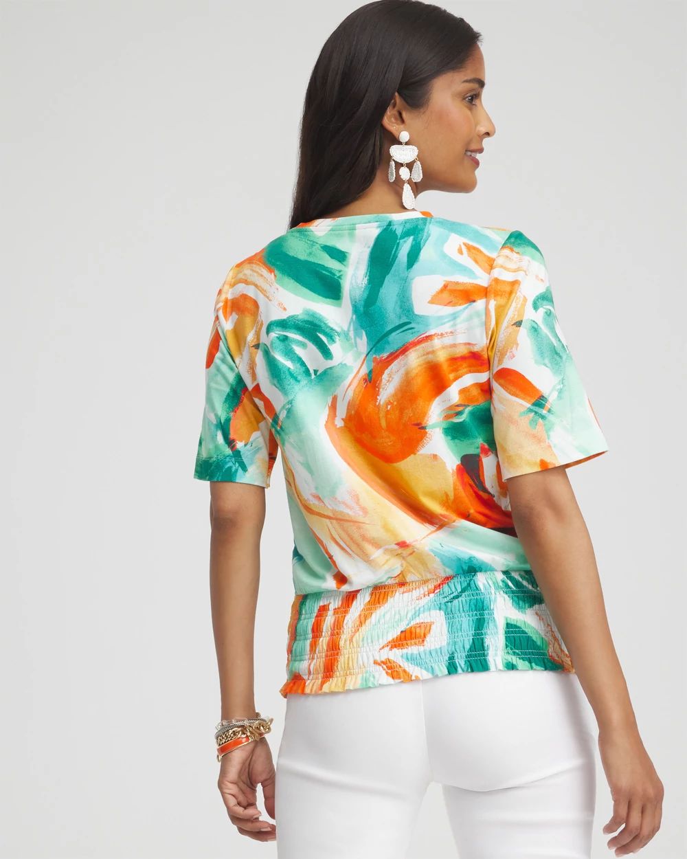Touch of Cool™ Abstract Smocked Waist Tee click to view larger image.