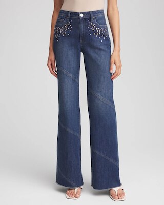 Embellished Frayed Flared-Leg Jeans