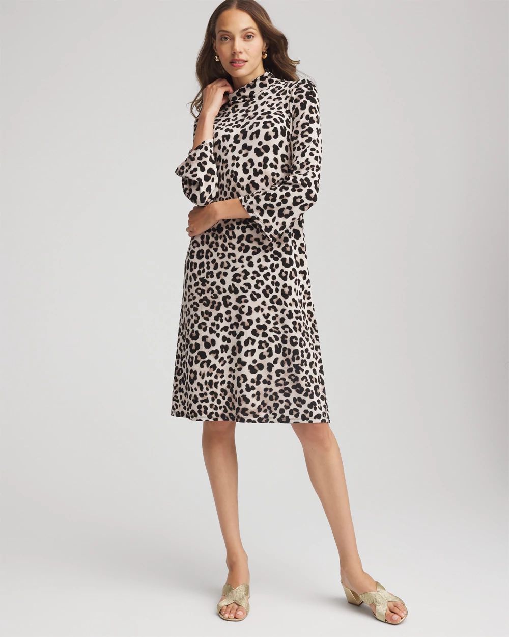 Travelers™ Animal-Print Mockneck Midi Dress click to view larger image.