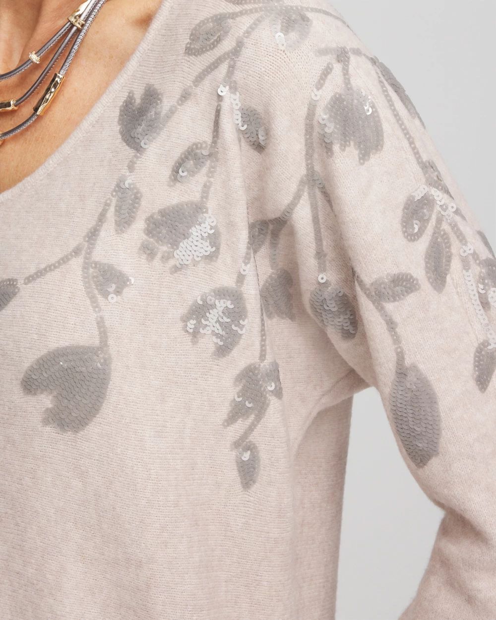 Sequin V-Neck Pullover Sweater