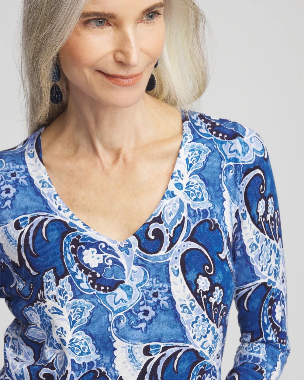 Paisley V-Neck Pullover Sweater