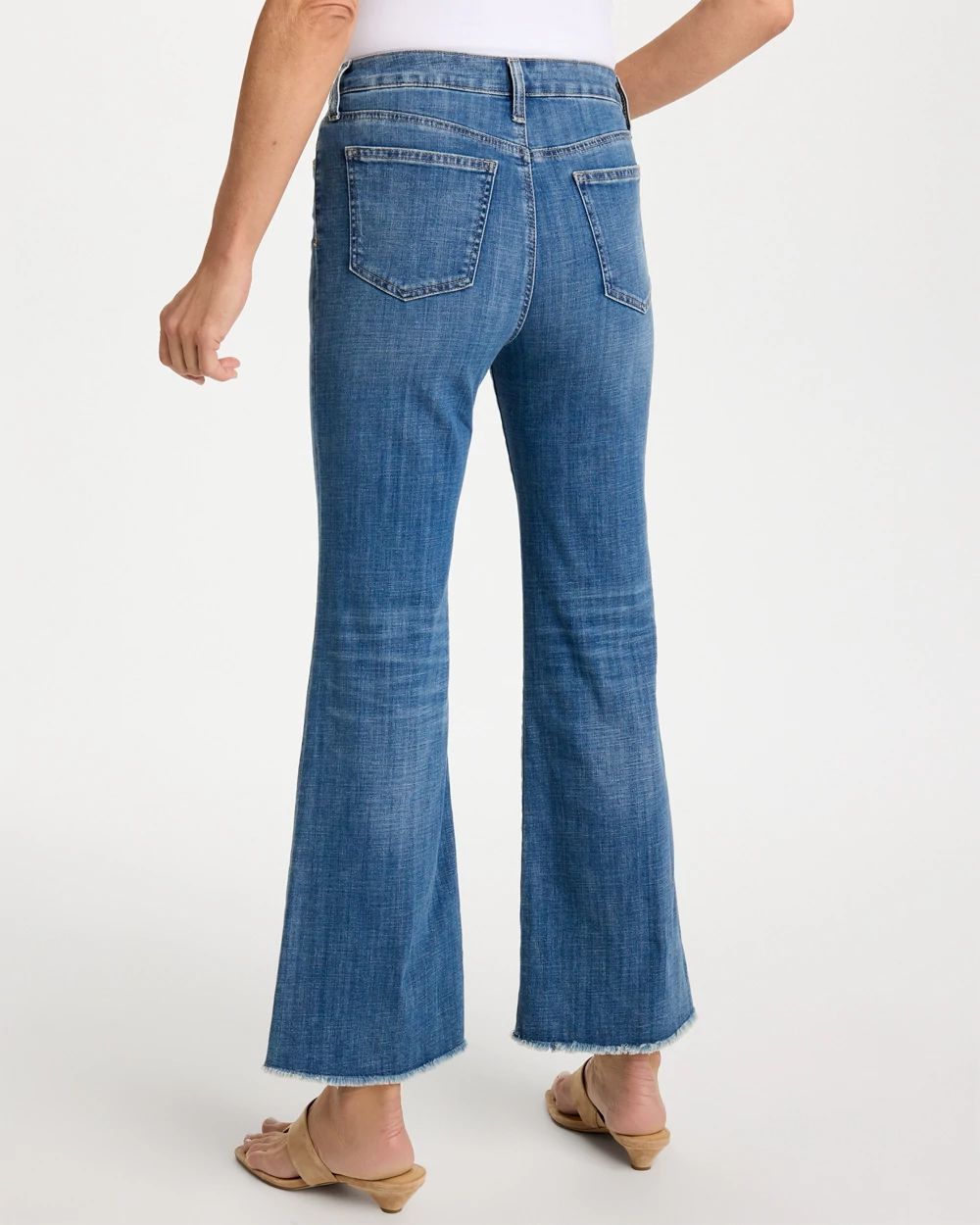 Petite Girlfriend Frayed Flared Jeans