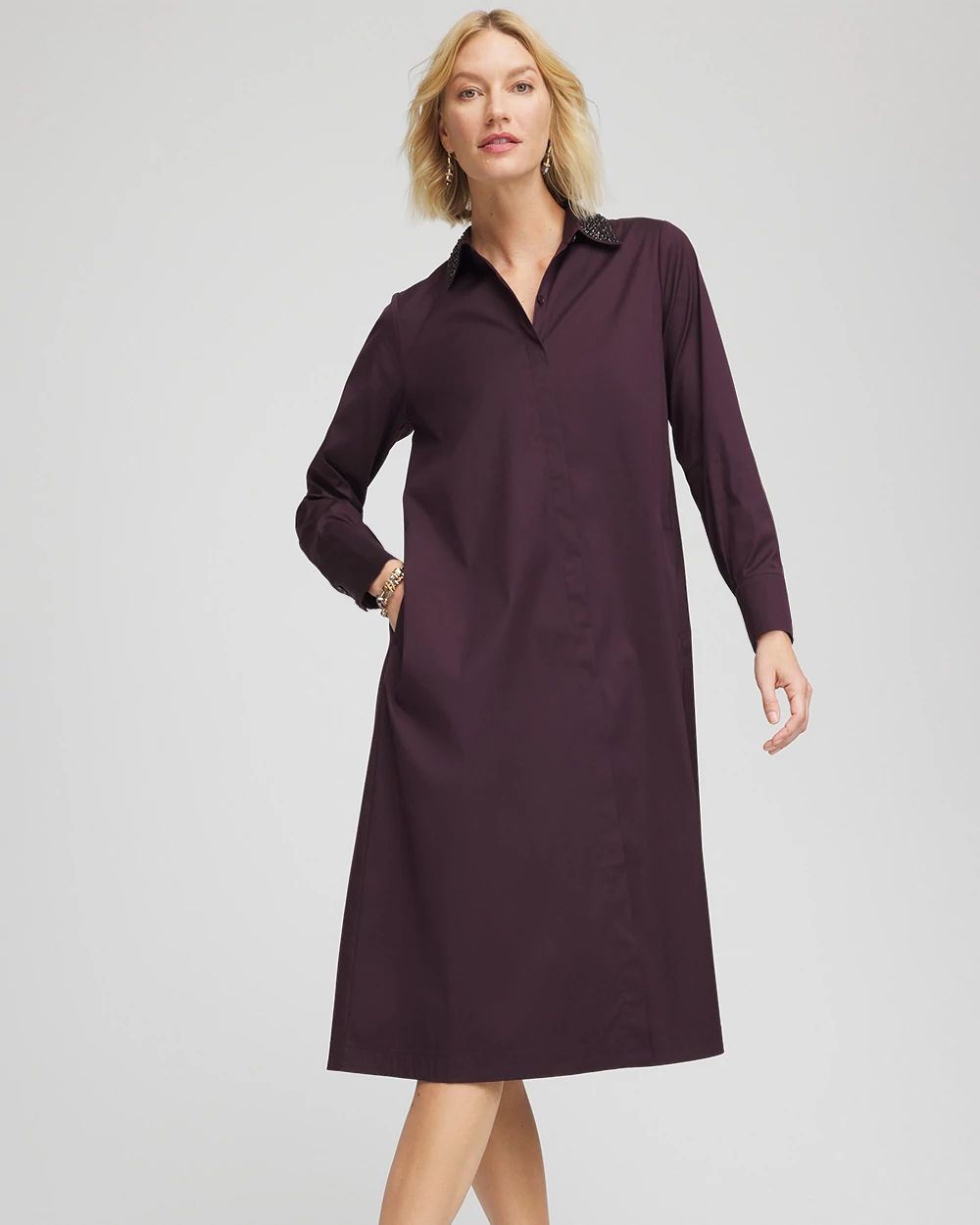 Sequin Collar Midi Shirtdress