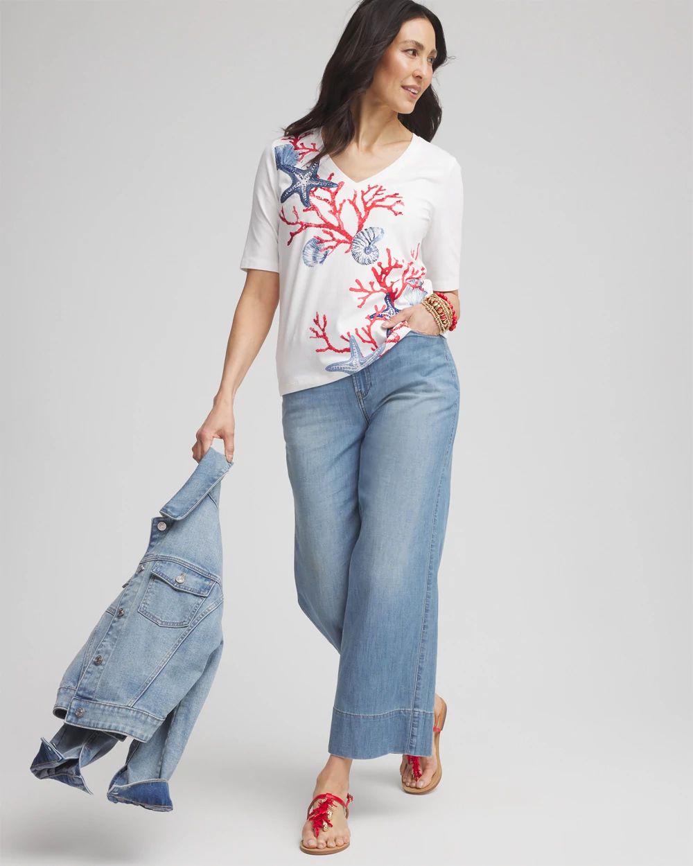 Coral Print V-Neck Perfect Tee