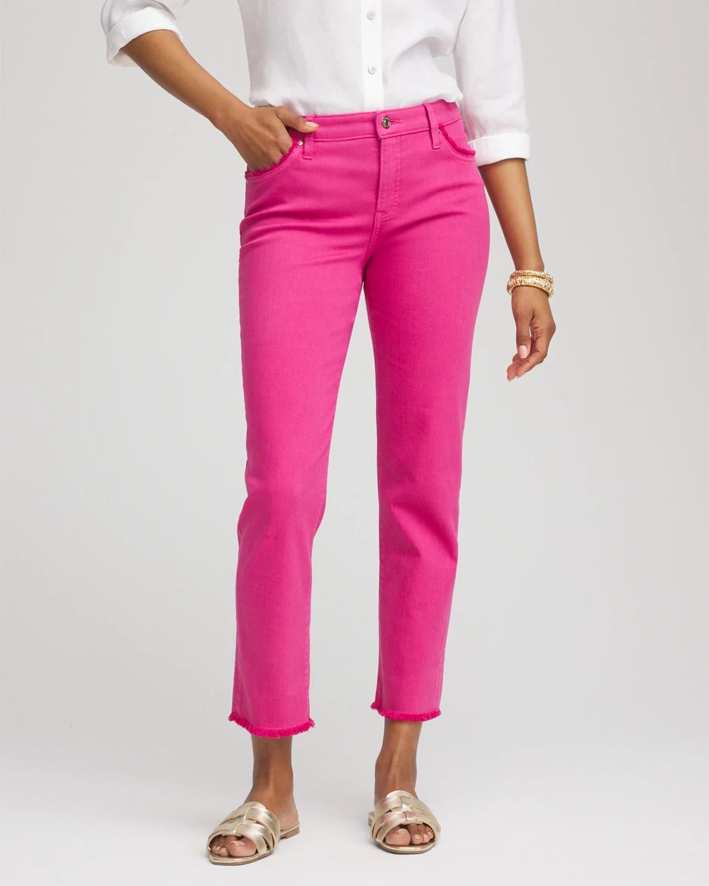 Girlfriend Frayed Cropped Jeans click to view larger image.