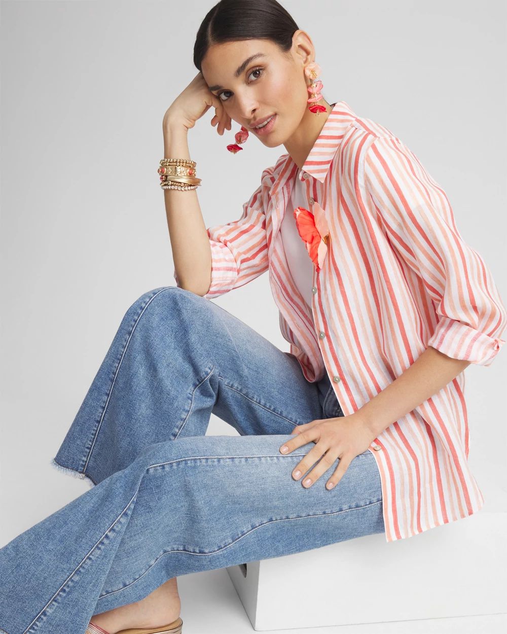 No Iron™ Striped Linen Shirt click to view larger image.