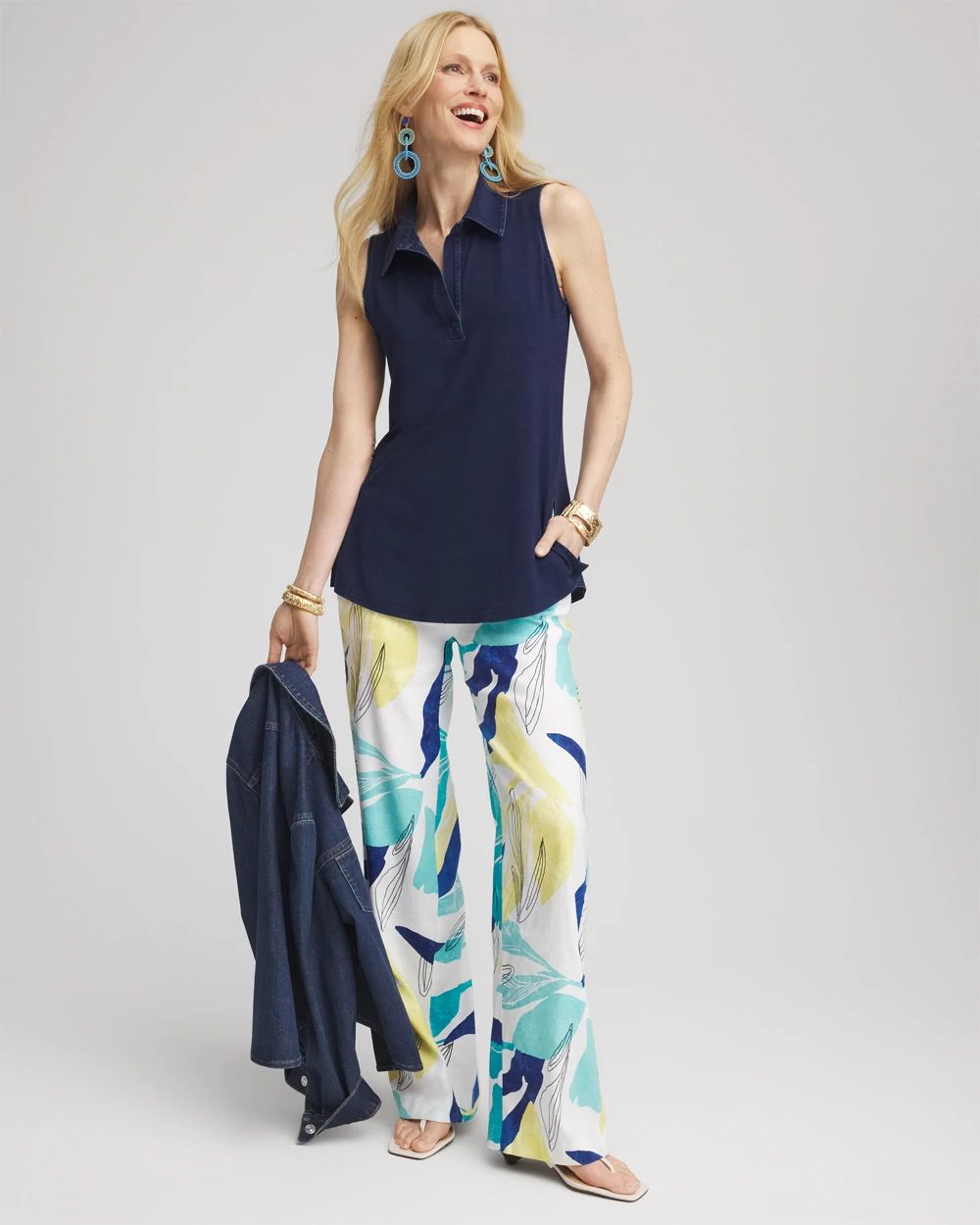 Denim Sleeveless Collared Tunic