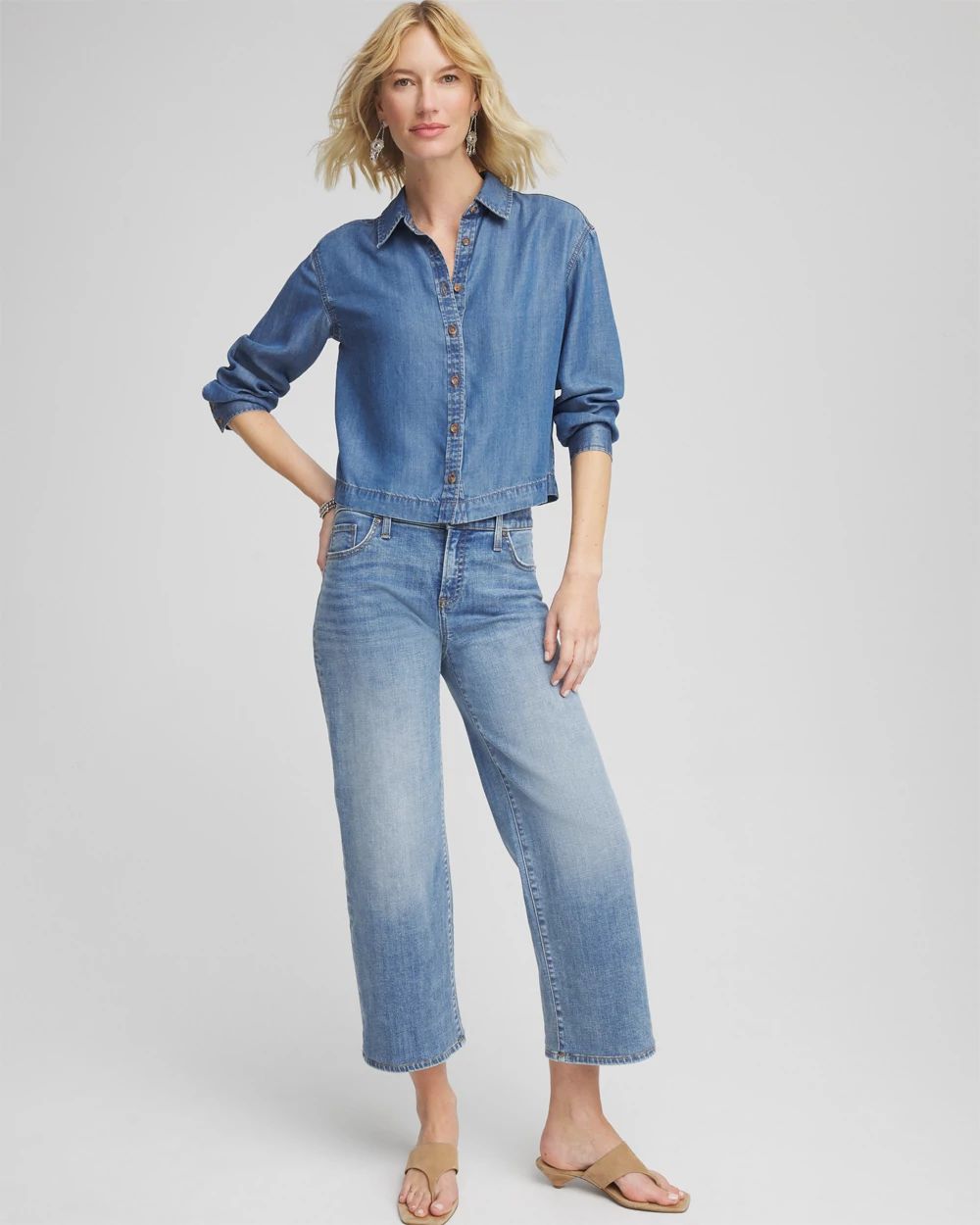 Tencel™ Cropped Denim Shirt click to view larger image.