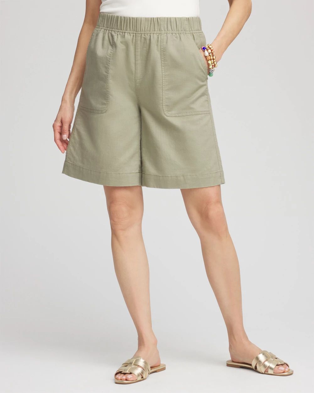 Cotton-Linen Pull-On Utility Shorts