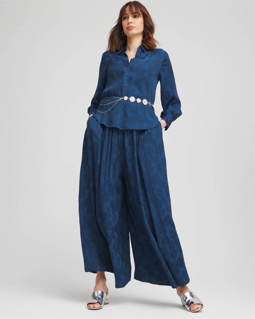 Jacquard Culotte Wide-Leg Pants click to view larger image.