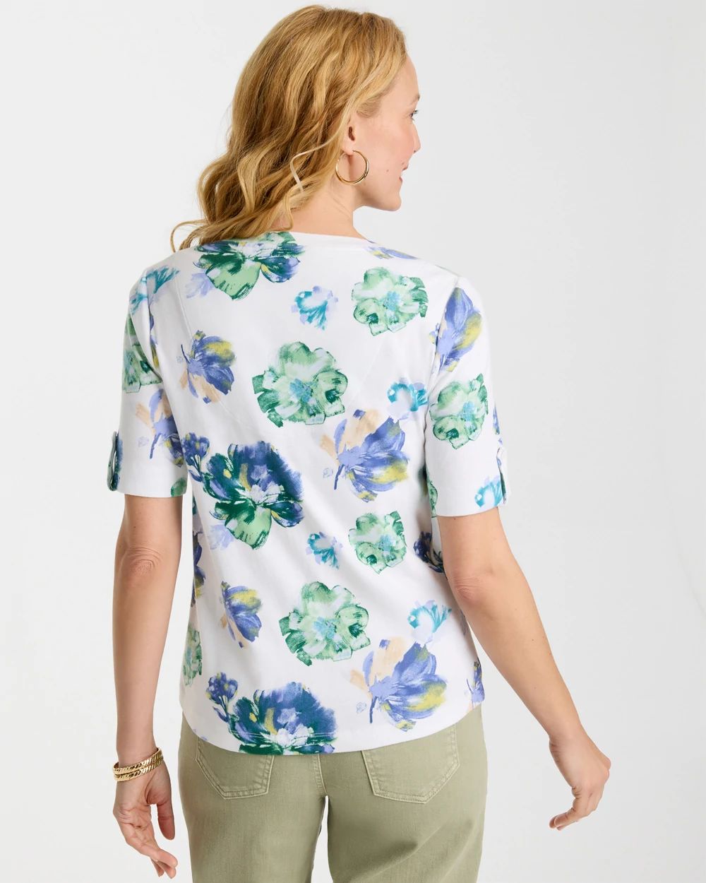 Printed Cotton Slub V-Neck Tee click to view larger image.