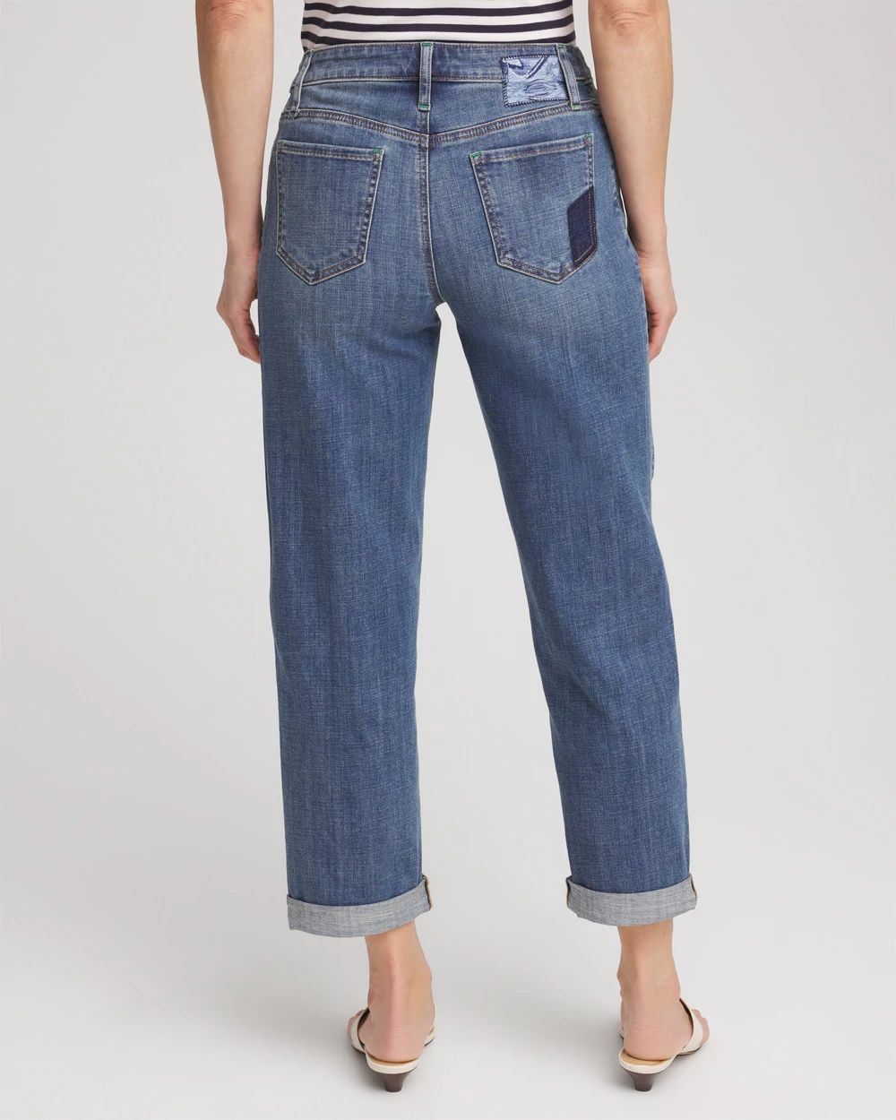 Boyfriend Patchwork Cropped Jeans click to view larger image.