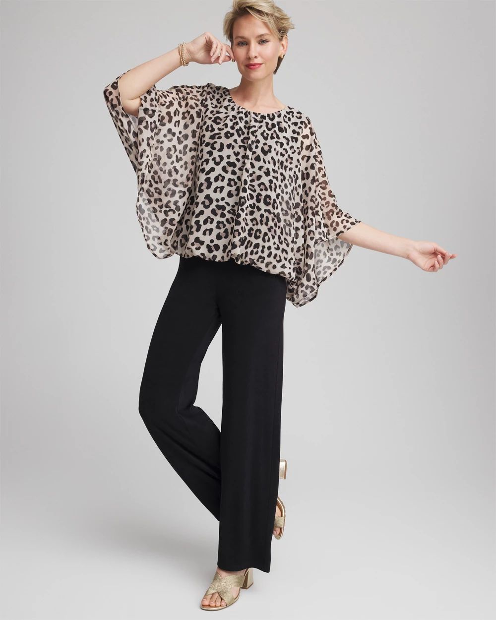 Travelers™ Animal-Print Bubble-Hem Chiffon Blouse click to view larger image.