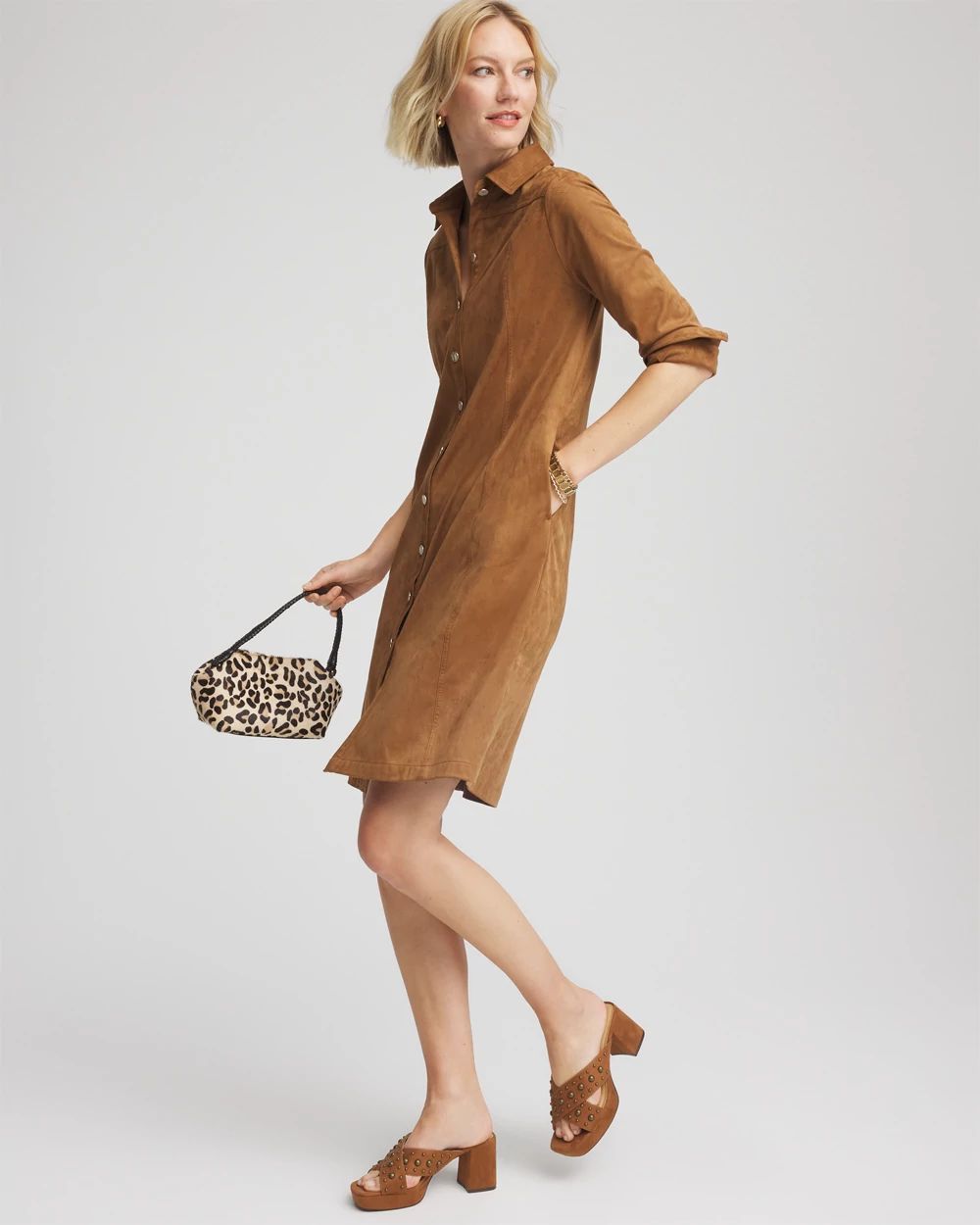 Faux Suede Shirtdress click to view larger image.