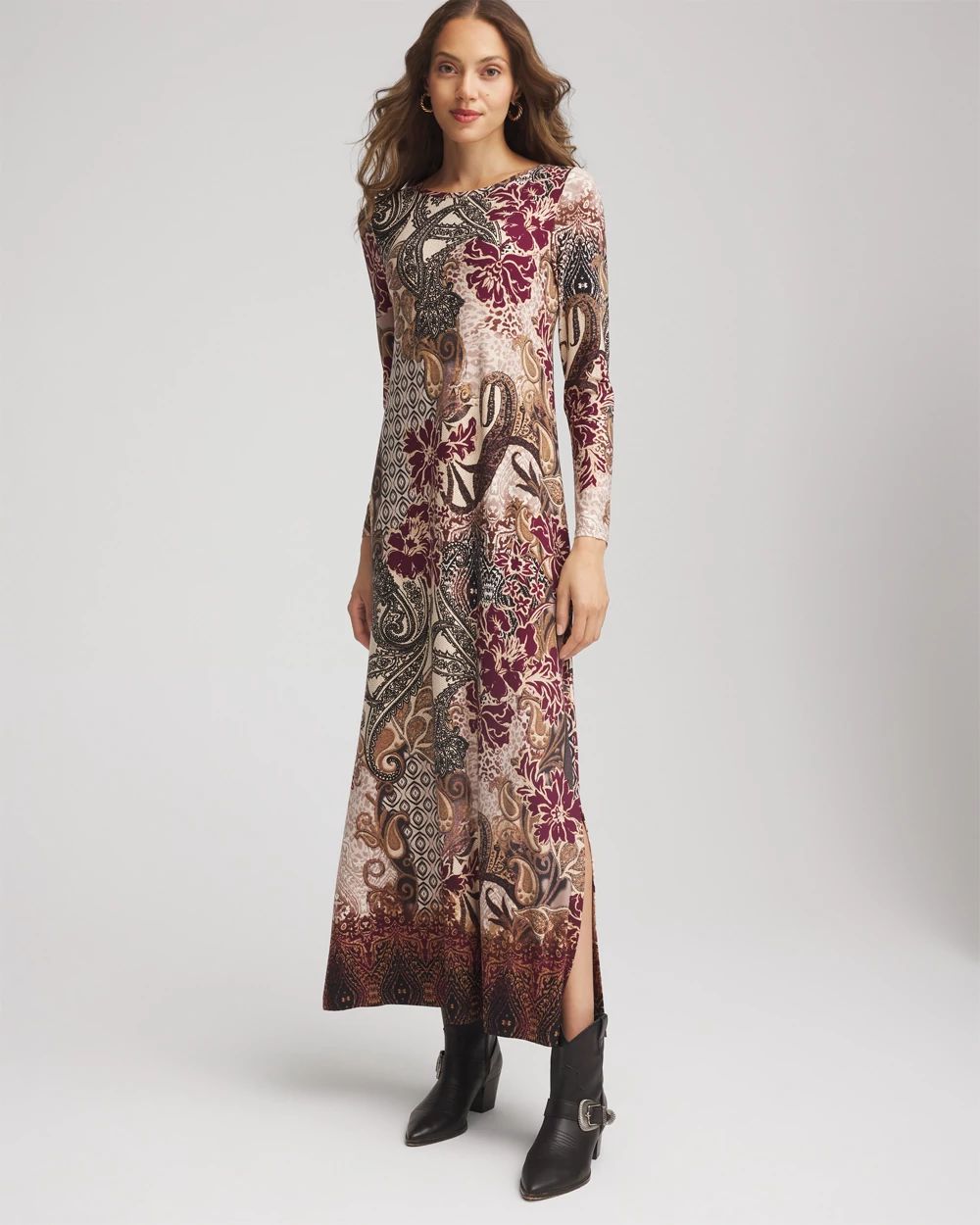 Petite Patchwork Boatneck Column Maxi Dress