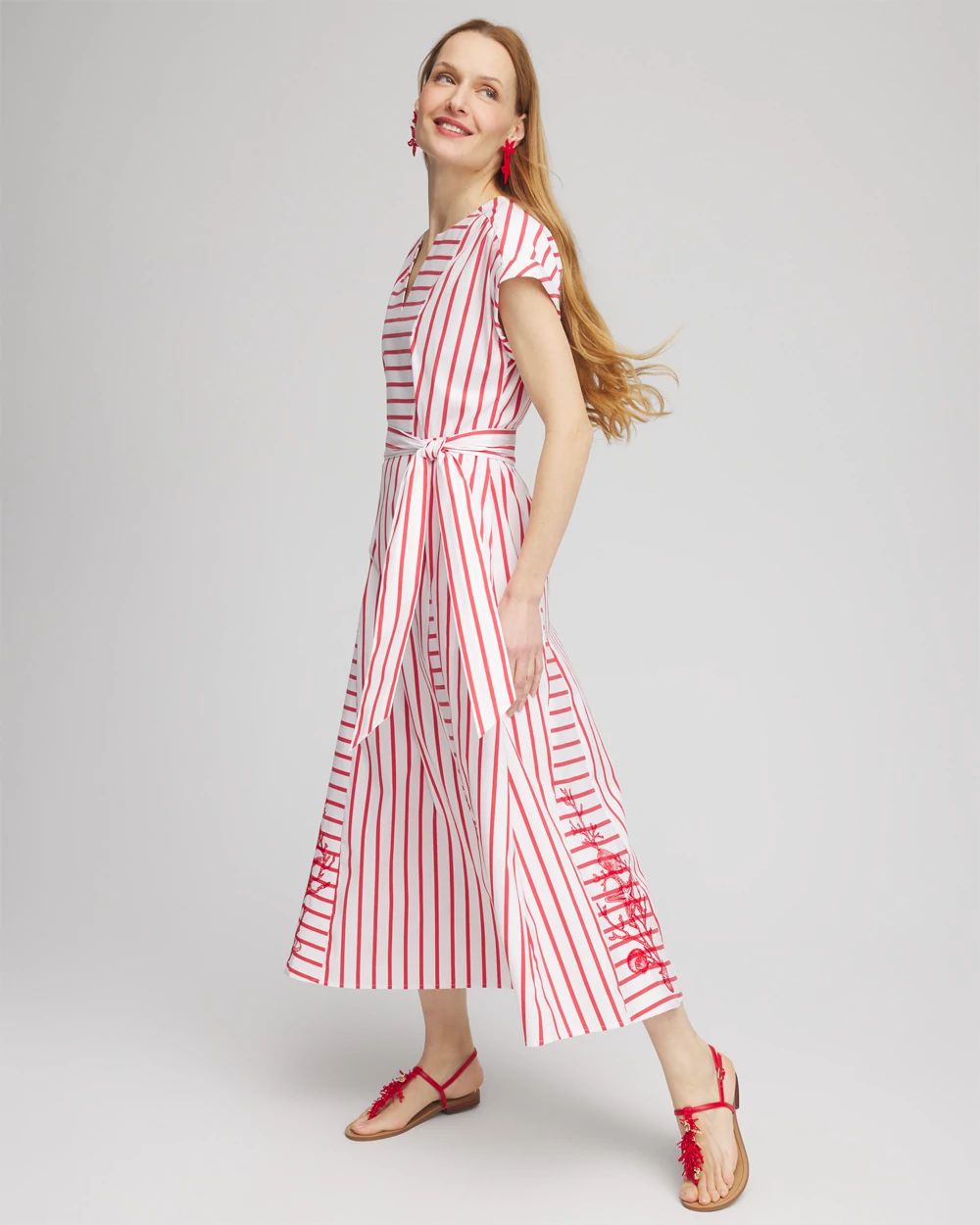 Embroidered Godet Striped Maxi Dress click to view larger image.